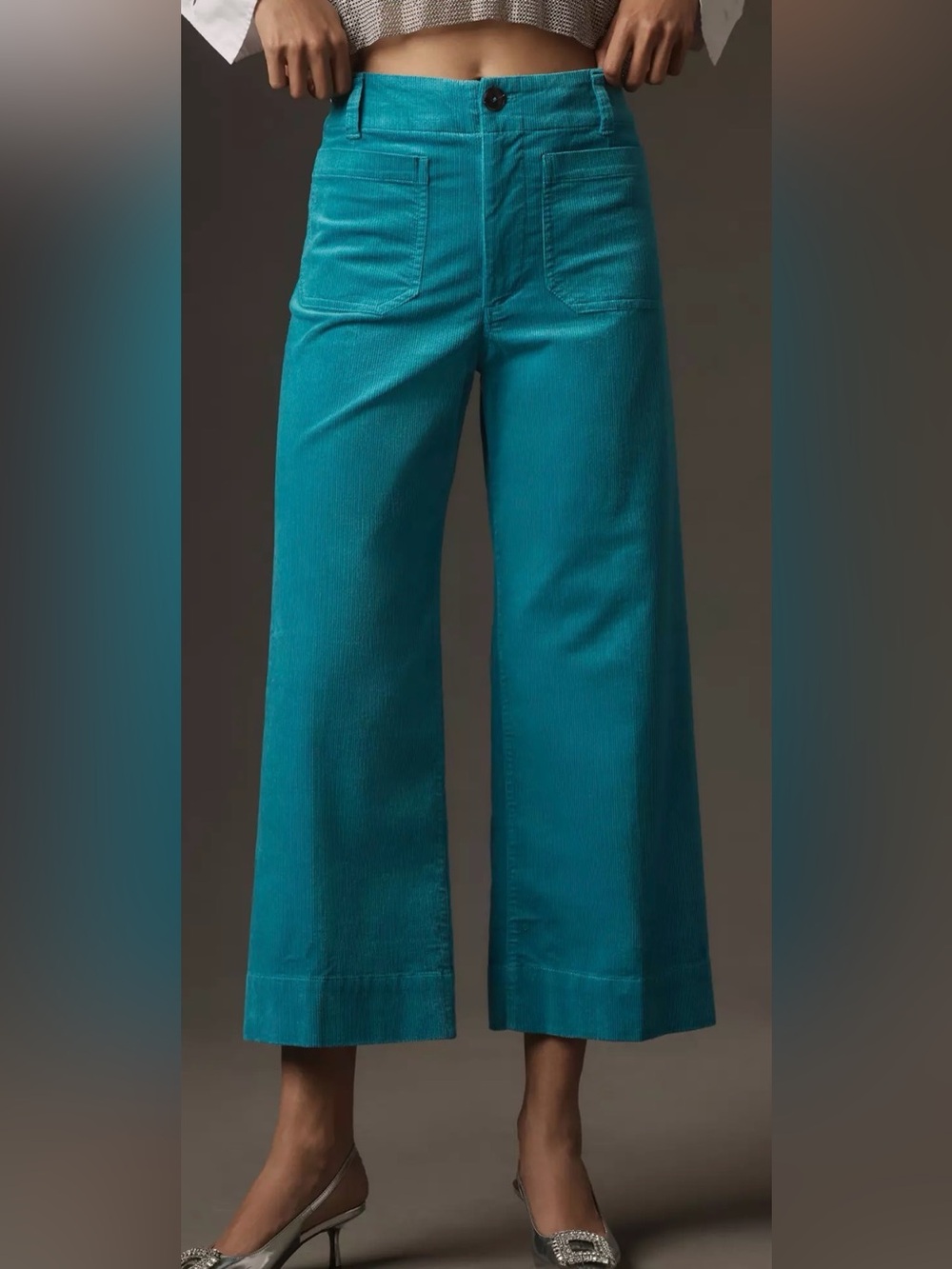 Maeve The Colette Cropped Wide Leg Corduroy Pant Turquoise Size 26